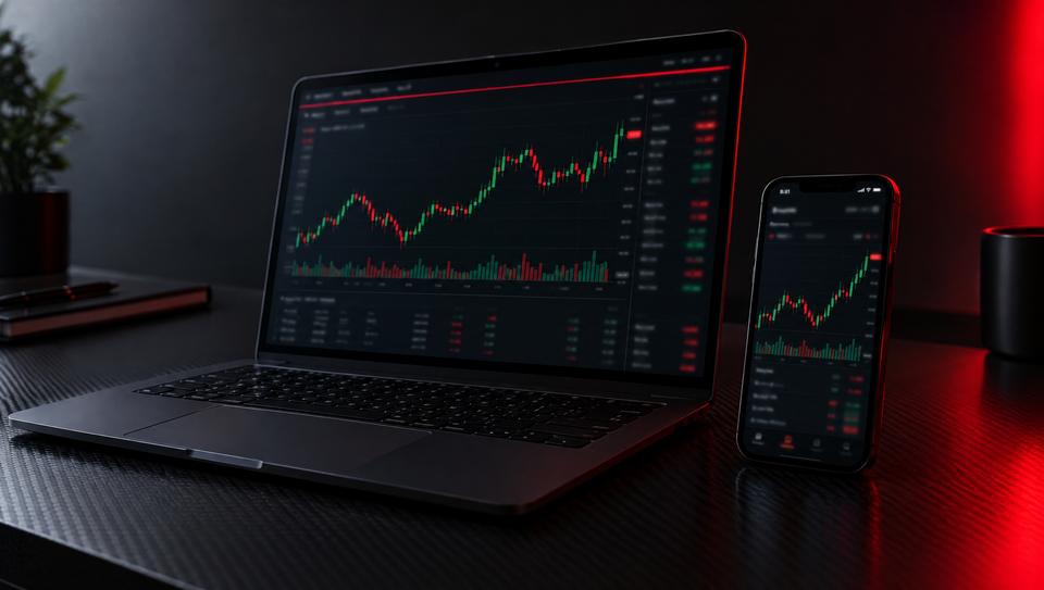 The SV Funded trading desk on a laptop and a phone